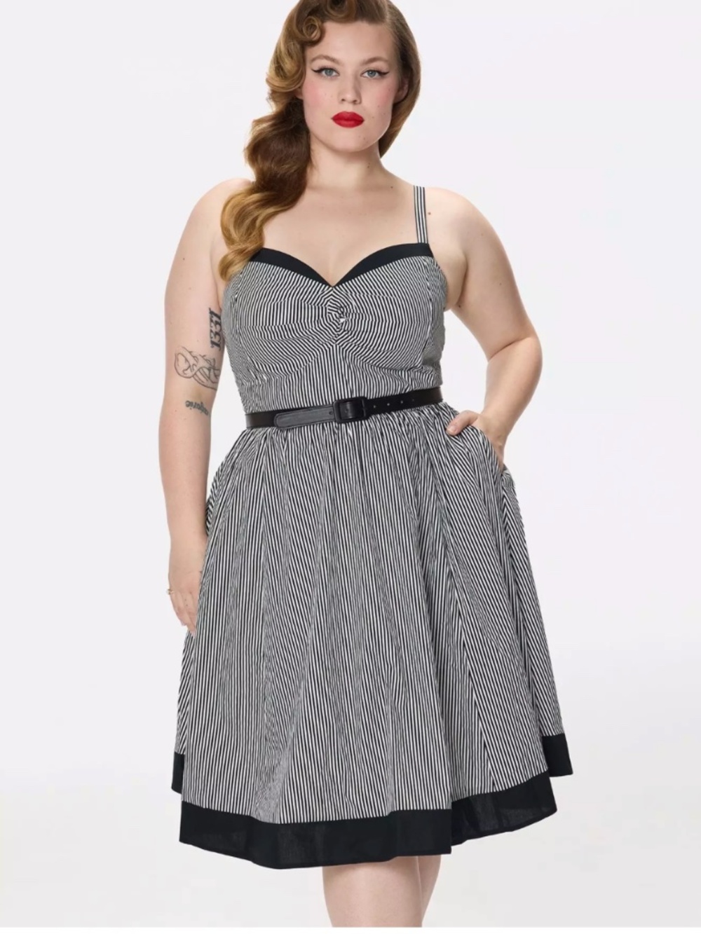 Torrid - Retro Chic B&W Striped Twisted Front Swing Dress Size 1 (14-16), NWT